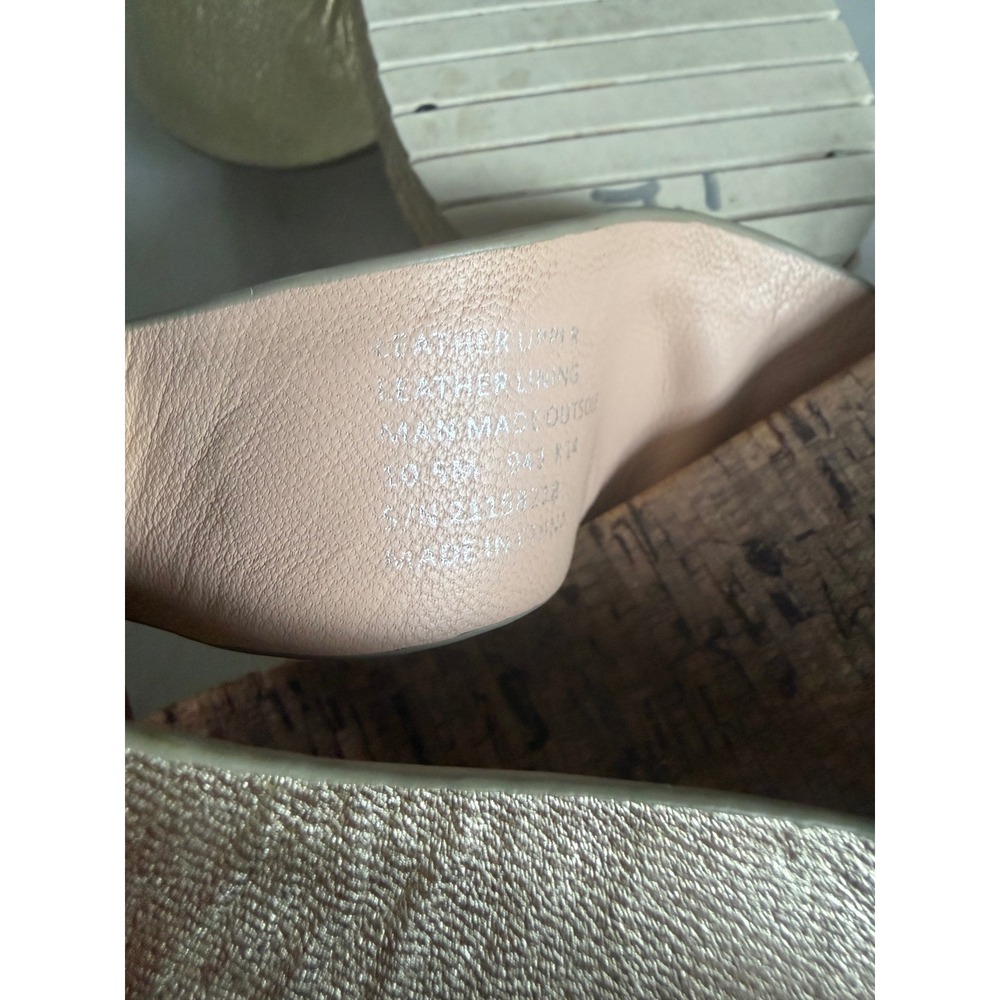 Tory Burch Thora Metallic Gold Thong Sandals Cork Signature Logo Detail Sz 10.5 - Picture 7 of 11